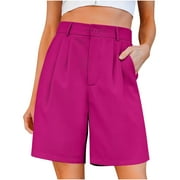 qolati Bermuda Shorts for Women Dressy Elastic High Waisted Knee Length Cargo Shorts Casual Pleated Wide Leg Summer Shorts with Pockets